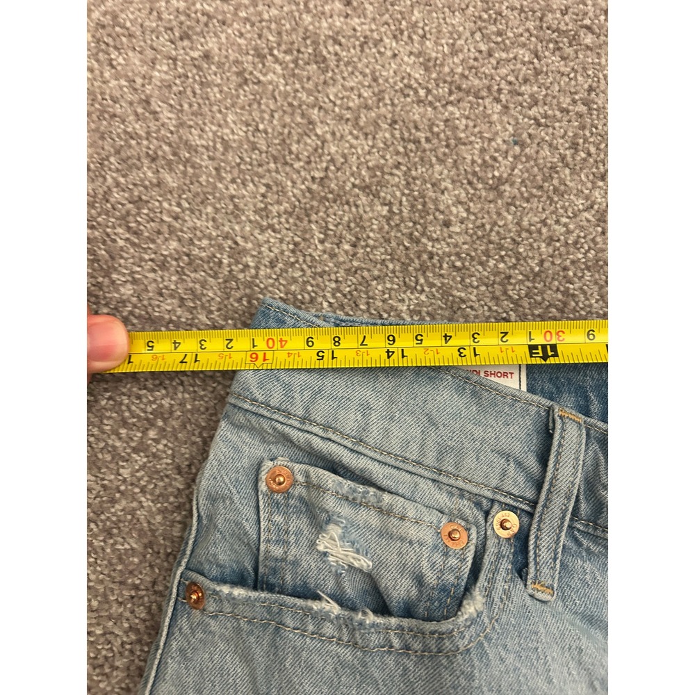 Gap Cheeky Midi Short Women 32 14R Light Blue High Rise Raw Hem Distressed - Picture 7 of 10